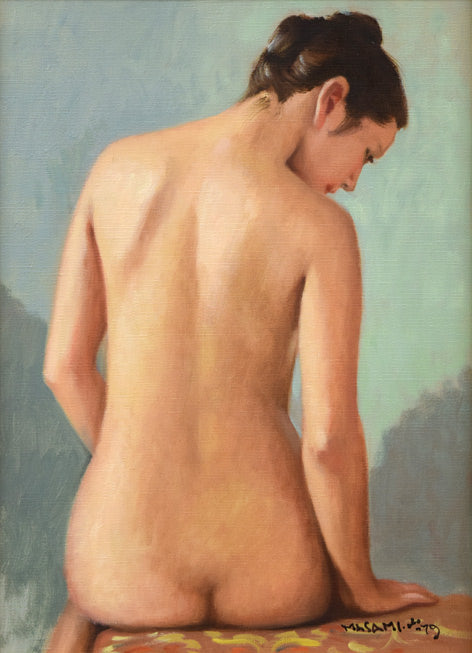 山岸正巳「浴後裸婦」油絵・F4号 作品全体拡大画像