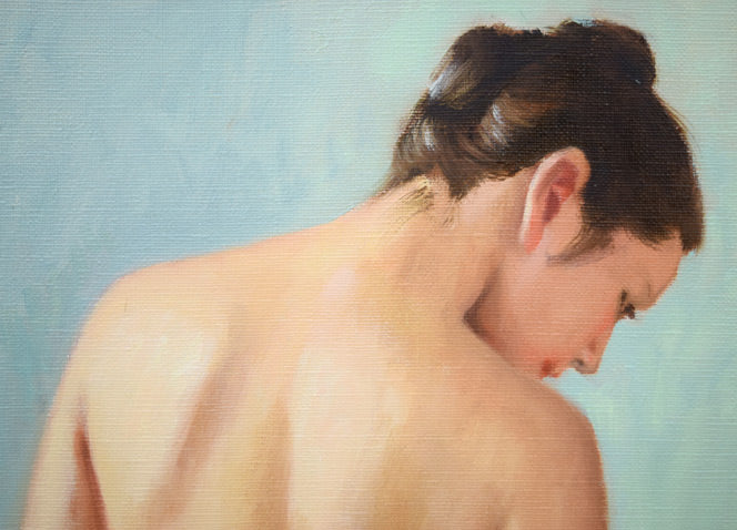 山岸正巳「浴後裸婦」油絵・F4号 拡大画像1