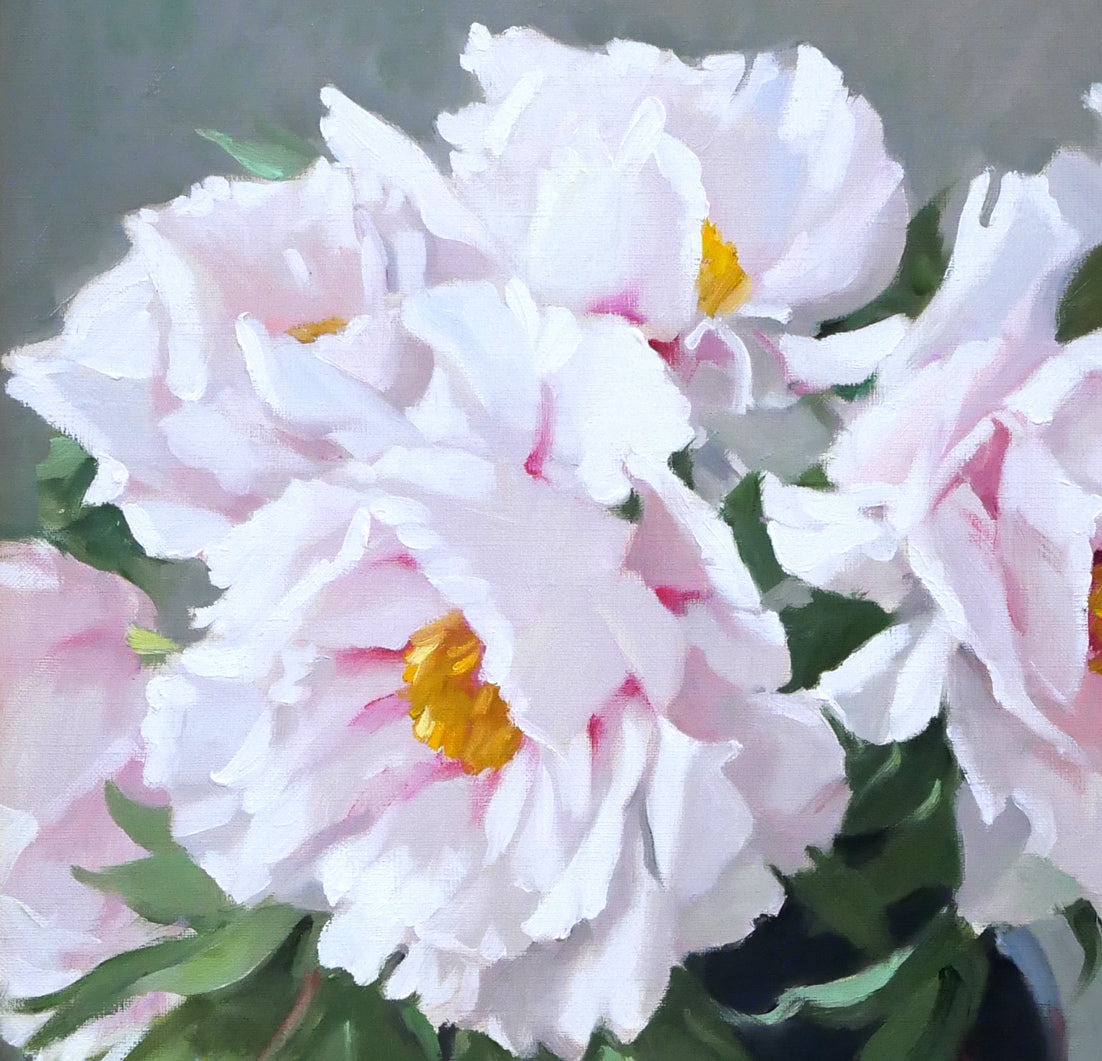 山岸正巳「卓上牡丹」油絵・F8号 拡大画像1