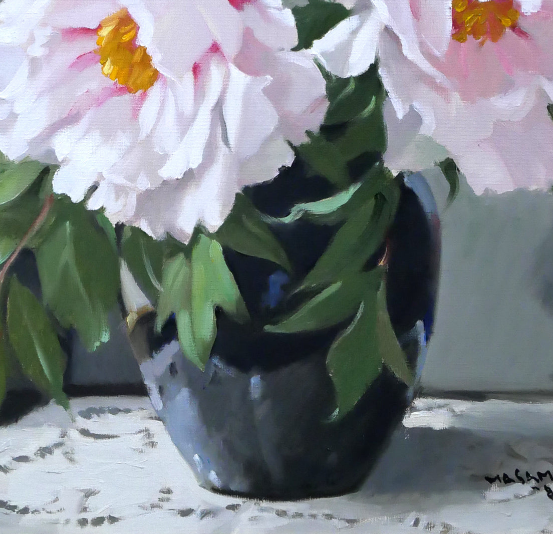 山岸正巳「卓上牡丹」油絵・F8号 拡大画像3