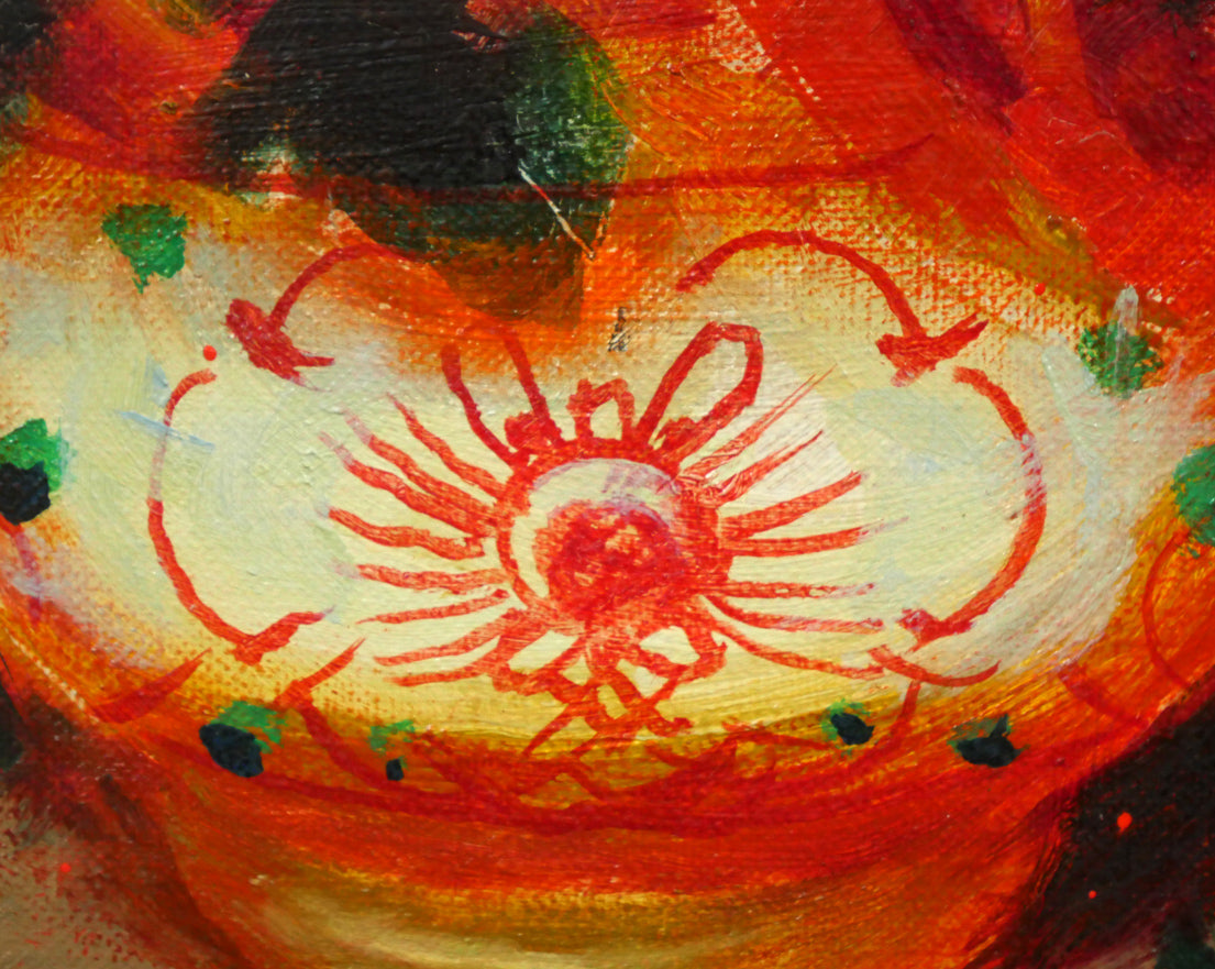 山本彪一「薔薇」油絵・F3号 拡大画像4