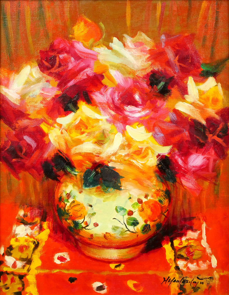 山本彪一「薔薇」油絵・F6号 作品全体画像