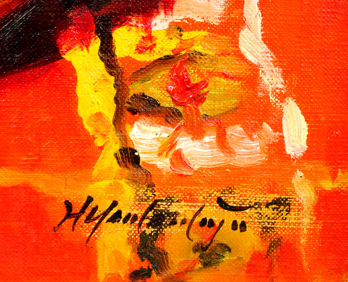 山本彪一「薔薇」油絵・F6号 サイン拡大画像