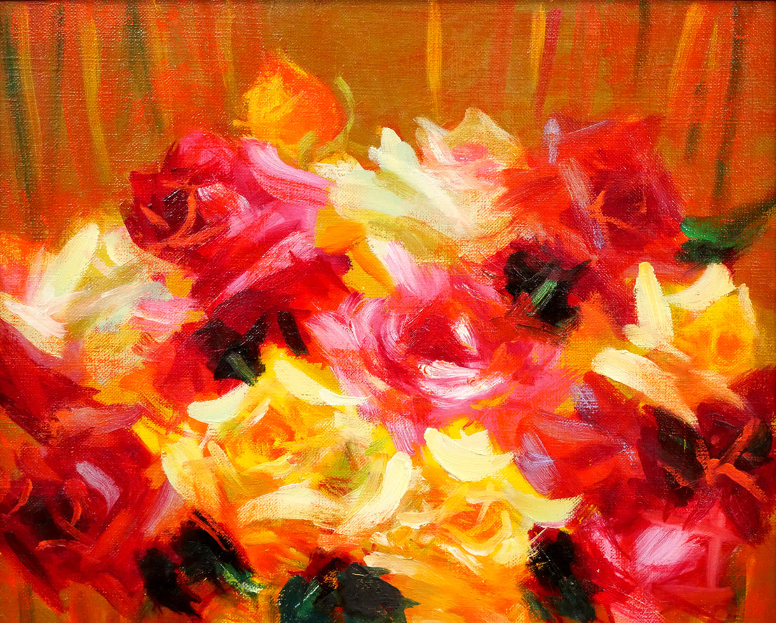 山本彪一「薔薇」油絵・F6号 拡大画像1