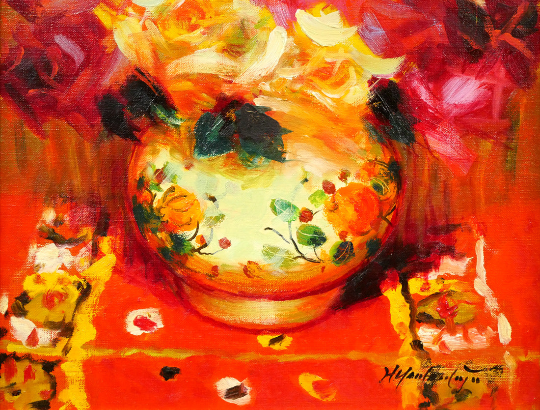 山本彪一「薔薇」油絵・F6号 拡大画像3