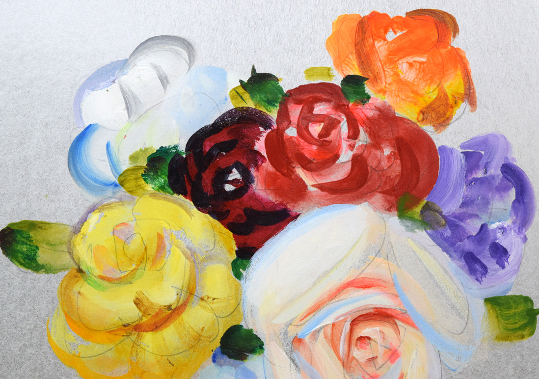 山本仁吉「バラ」油絵・色紙6号 拡大画像1