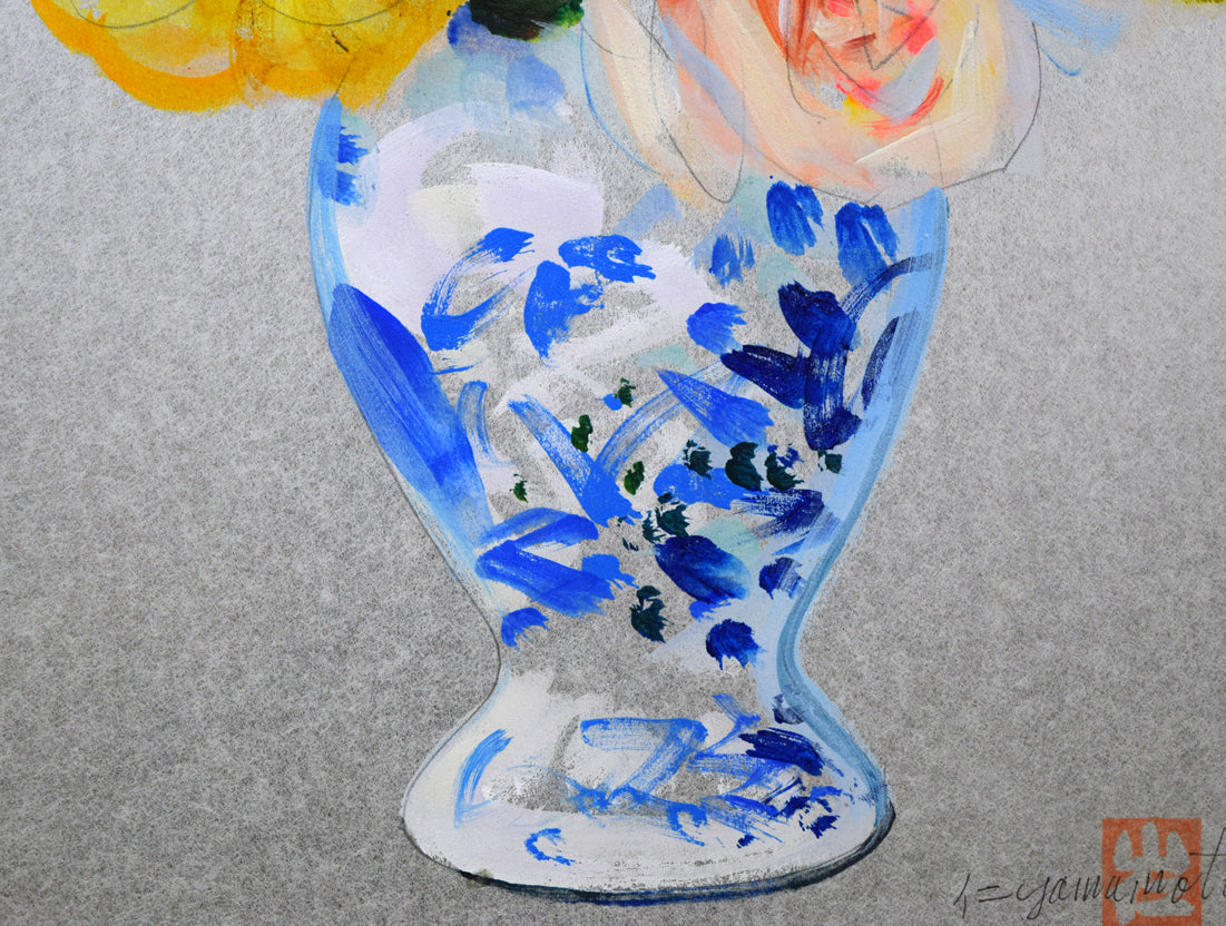 山本仁吉「バラ」油絵・色紙6号 拡大画像3