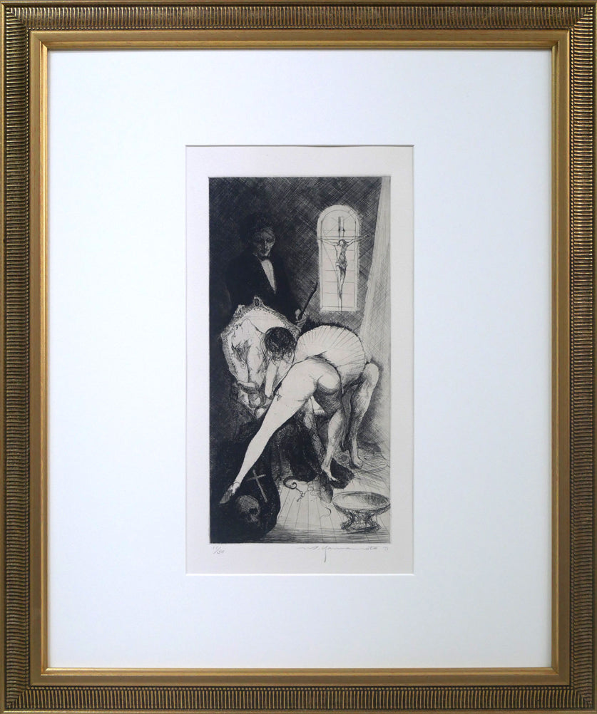 山本六三『神父(「眼球譚」より)』エッチング(銅版画)