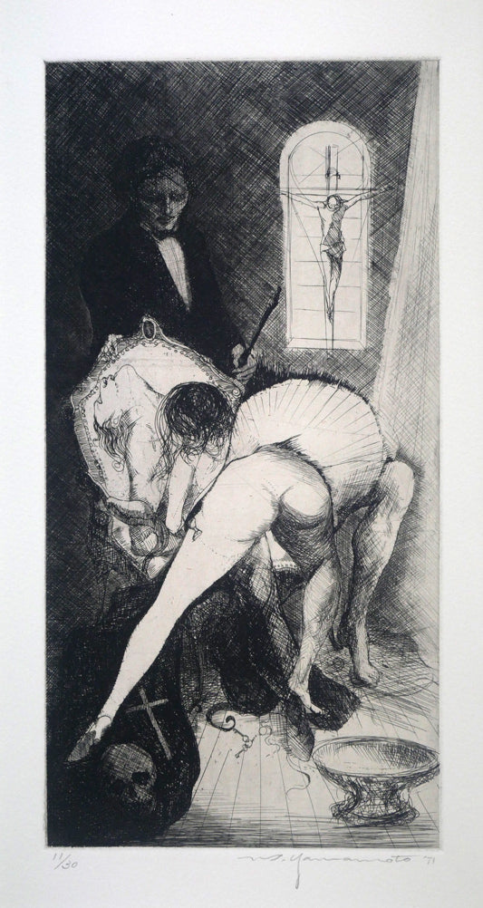 山本六三『神父(「眼球譚」より)』エッチング(銅版画) 作品全体拡大画像