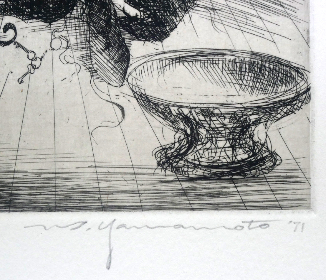 山本六三『神父(「眼球譚」より)』エッチング(銅版画) 本人直筆鉛筆サイン、年記(1971年作)