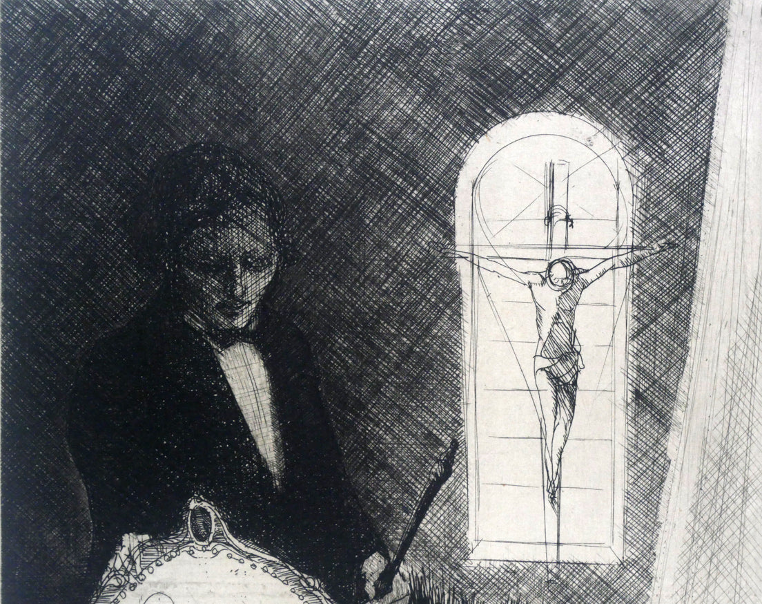 山本六三『神父(「眼球譚」より)』エッチング(銅版画) 拡大画像1