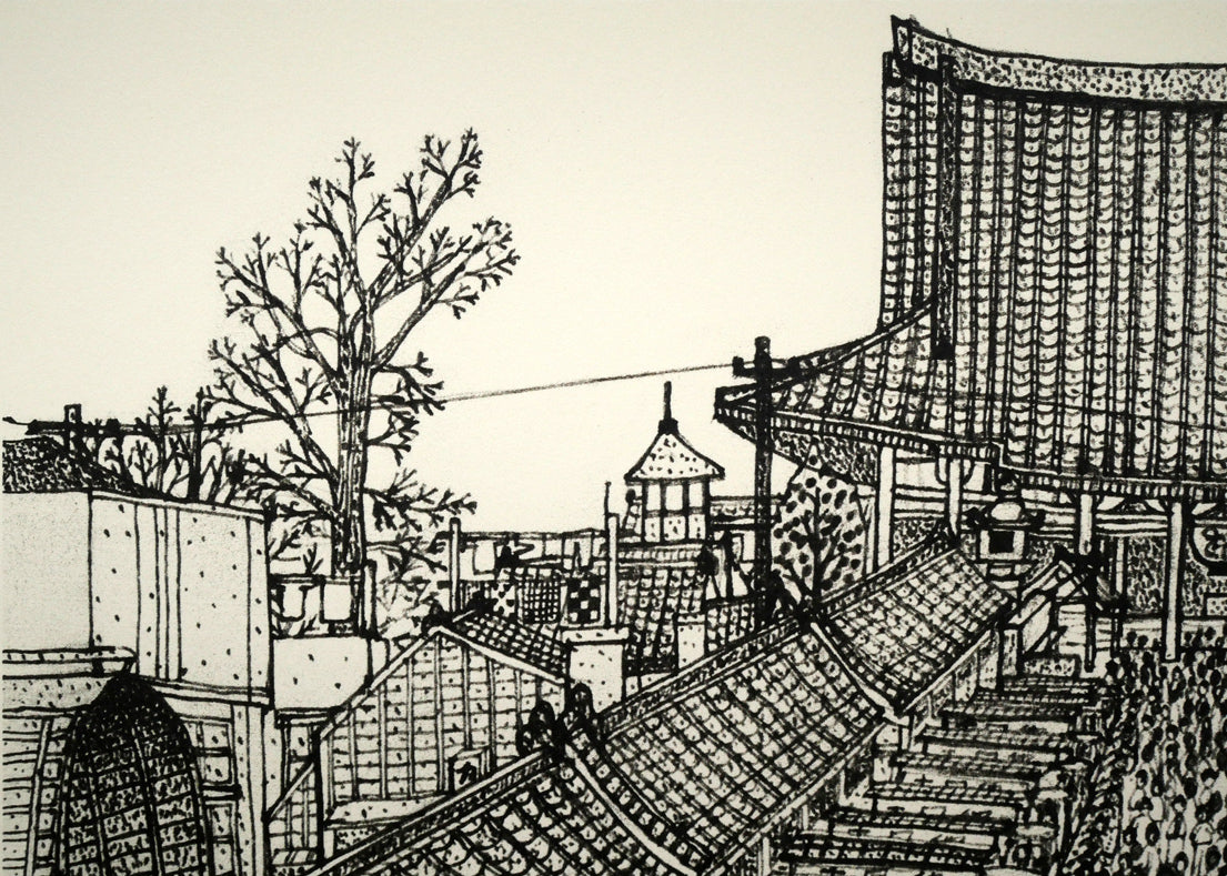 山下清「浅草の仲見世」リトグラフ 拡大画像1