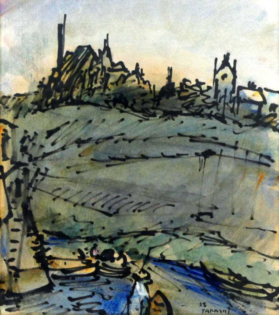 山下充「風景」水彩画・色紙 作品全体画像