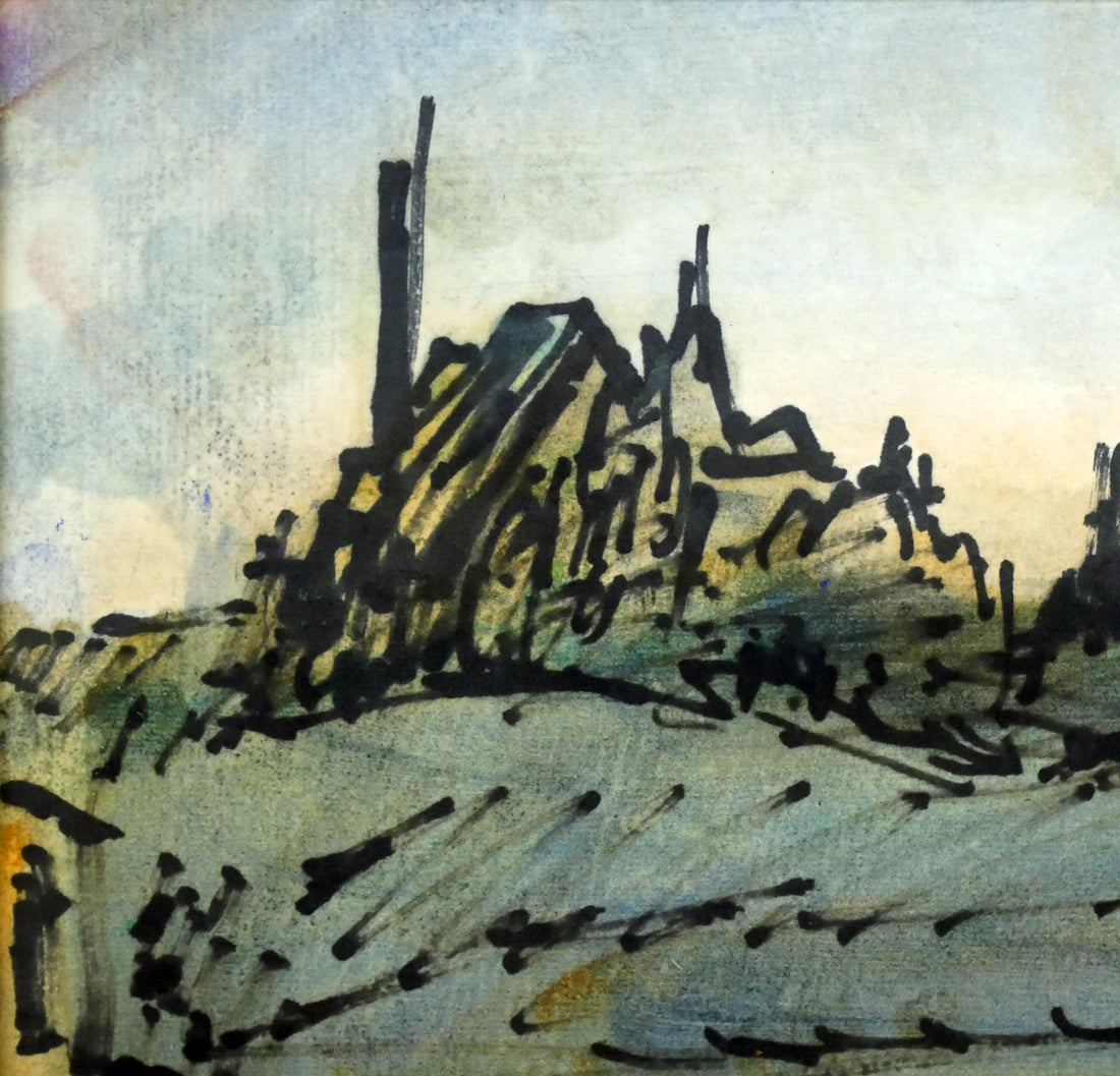 山下充「風景」水彩画・色紙 拡大画像1