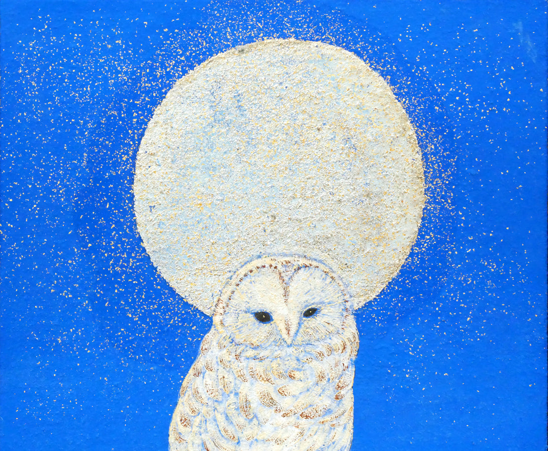 山下まゆみ「森の賢者(フクロウ)」日本画・P6号 拡大画像1