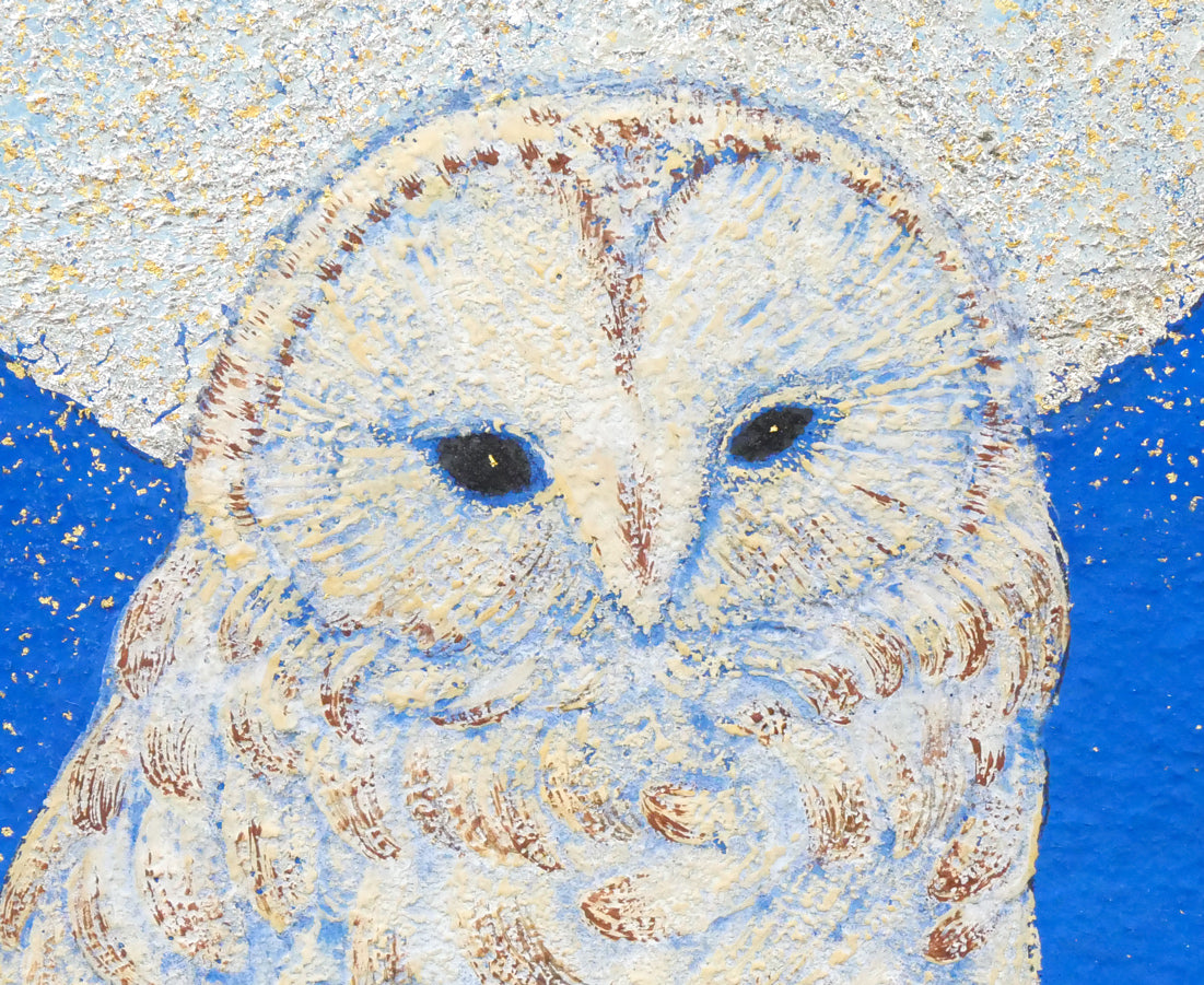 山下まゆみ「森の賢者(フクロウ)」日本画・P6号 拡大画像3