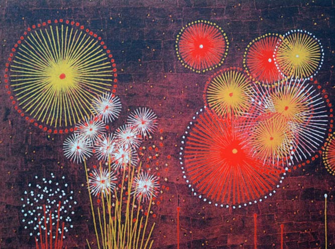 山下清「富田林の花火」リトグラフ 拡大画像2