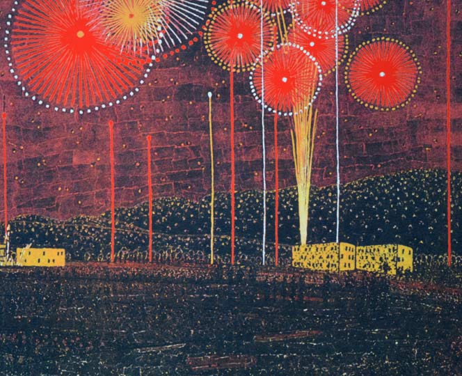 山下清「富田林の花火」リトグラフ 拡大画像5