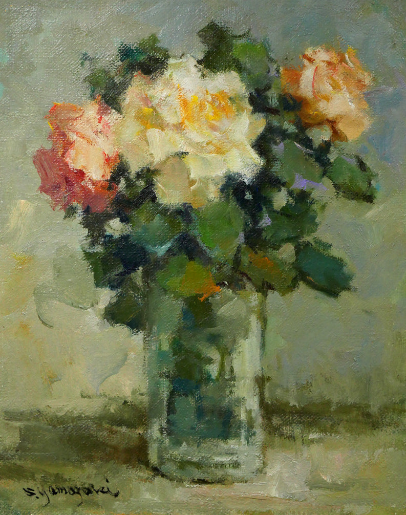 山崎翠祥「薔薇(1983年作)」油絵・F3号 作品全体画像