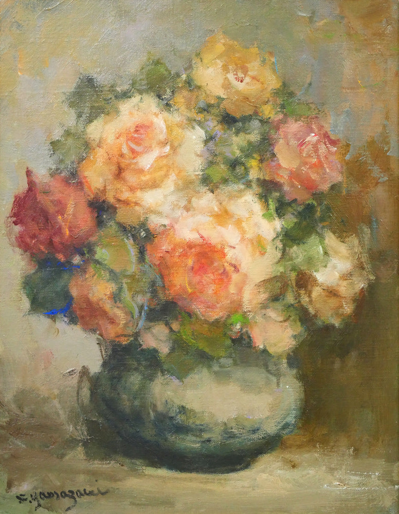 山崎翠祥「薔薇」油絵・F6号 作品全体拡大画像