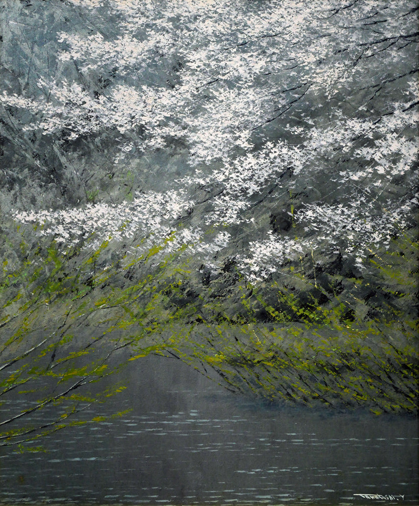山崎貴稔「水元(公園・桜・東京)」油絵・F20号 作品全体画像