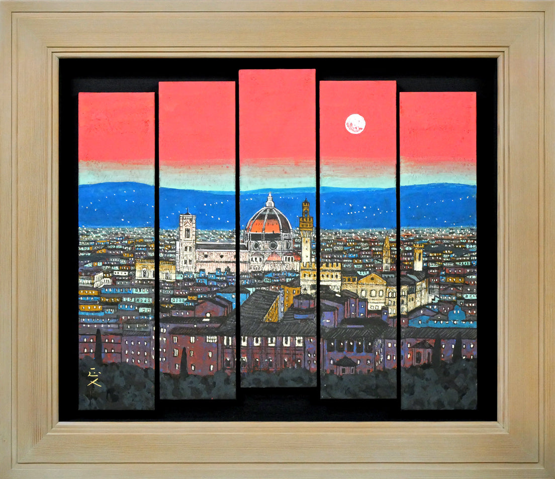 柳沢正人「神の棲む街 フィレンツェ(イタリア)」日本画(分割画面)・10号(43.5×52.5cm)
