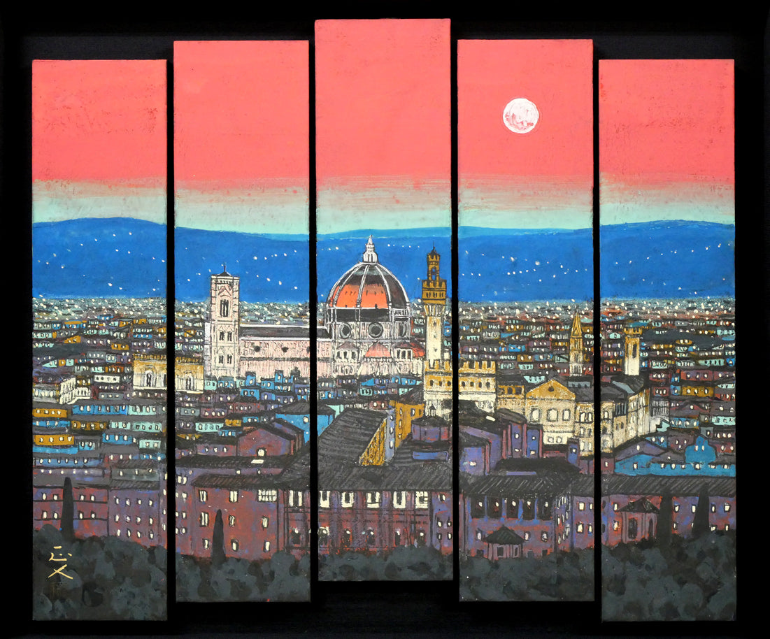 柳沢正人「神の棲む街 フィレンツェ(イタリア)」日本画(分割画面)・10号(43.5×52.5cm) 作品全体画像