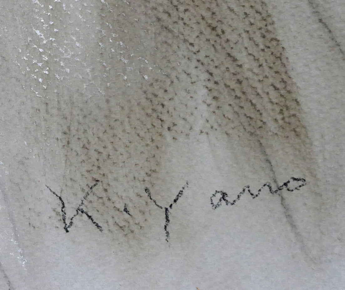 矢野喜久男「赤いベスト」パステル画・10号 サイン拡大画像