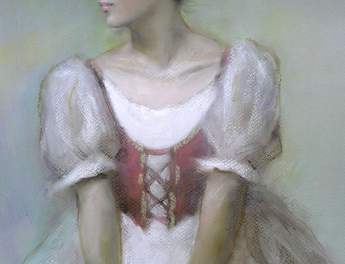 矢野喜久男「赤いベスト」パステル画・10号 拡大画像3