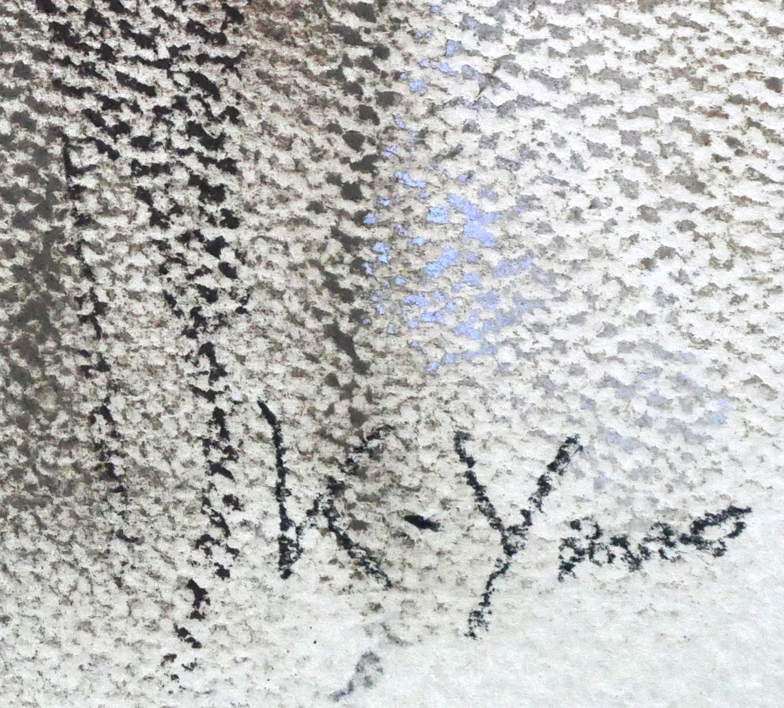 矢野喜久男「マンダリンを持つ乙女」パステル画・10号 サイン拡大画像