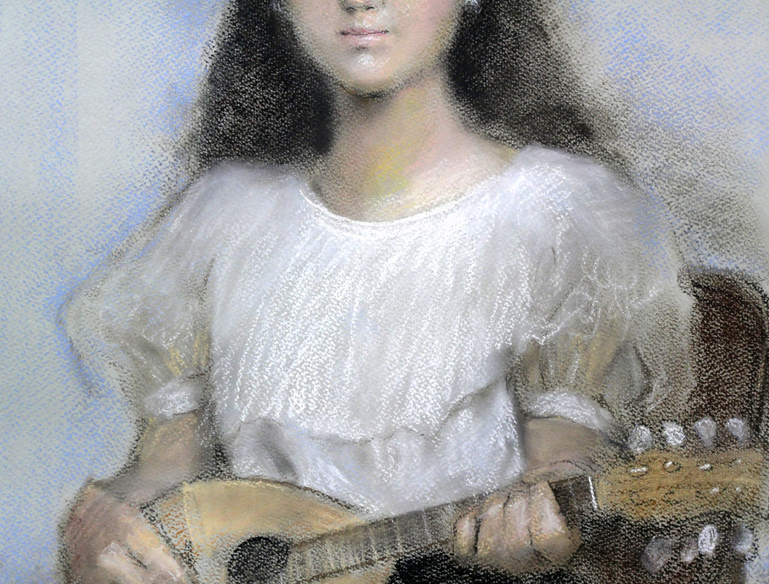 矢野喜久男「マンダリンを持つ乙女」パステル画・10号 拡大画像3