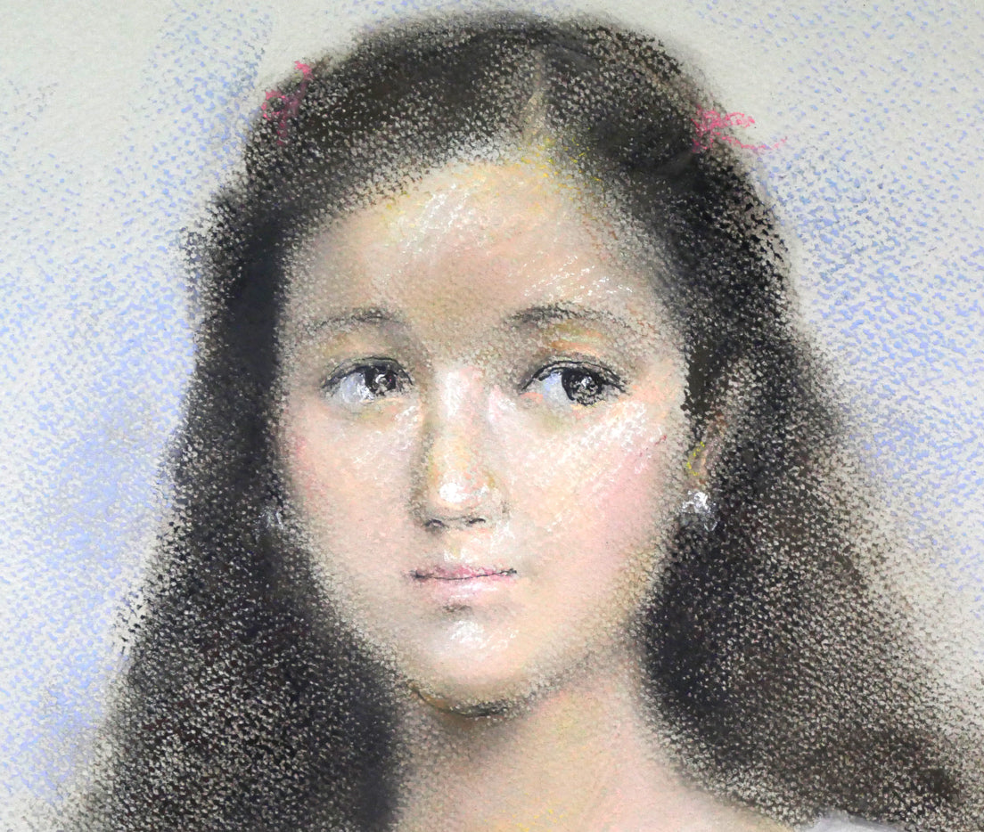 矢野喜久男「マンダリンを持つ乙女」パステル画・10号 拡大画像2