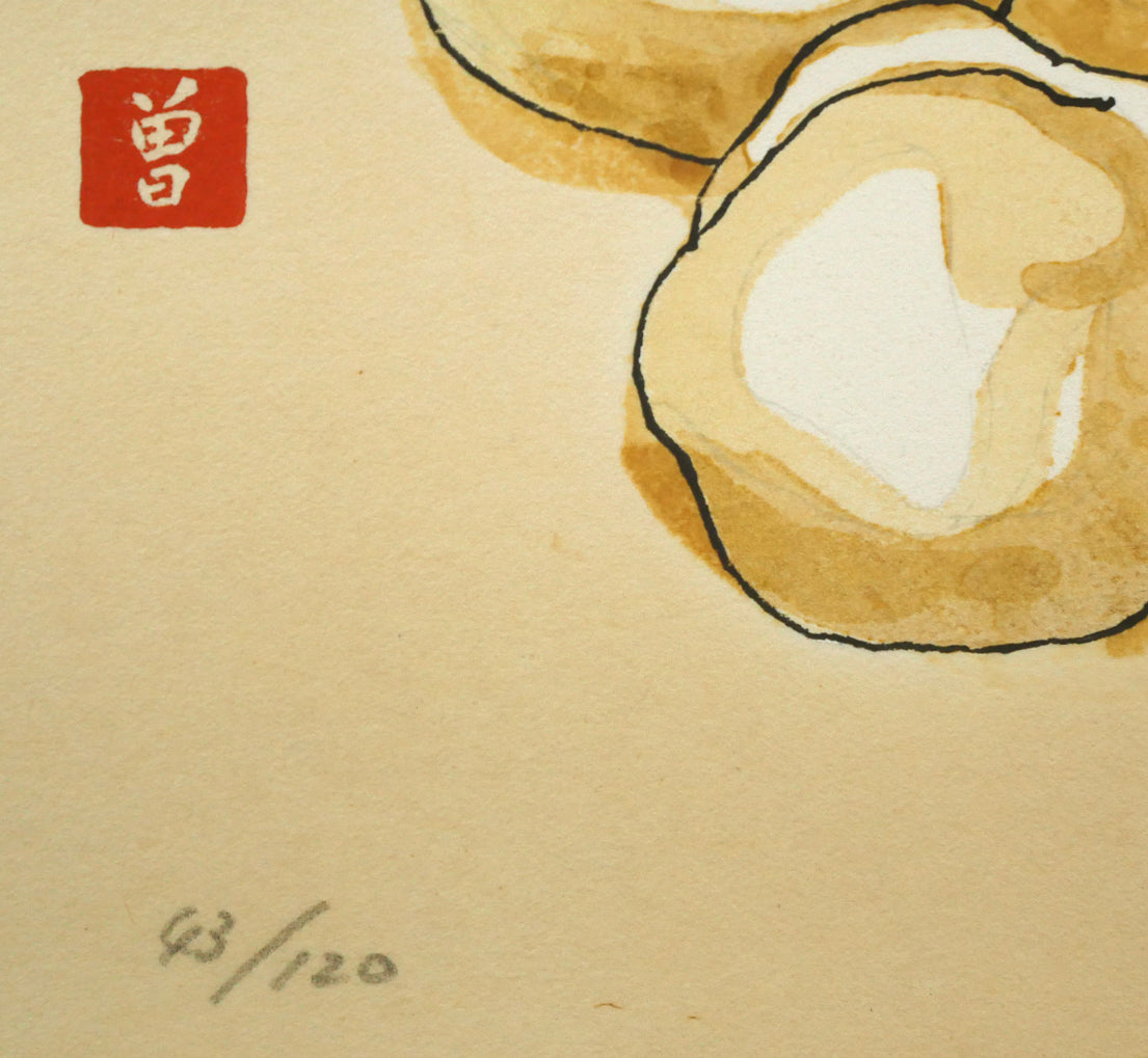安井曾太郎「梨とマスカット」木版画 版上サイン、限定番号(ed,43/120)拡大画像