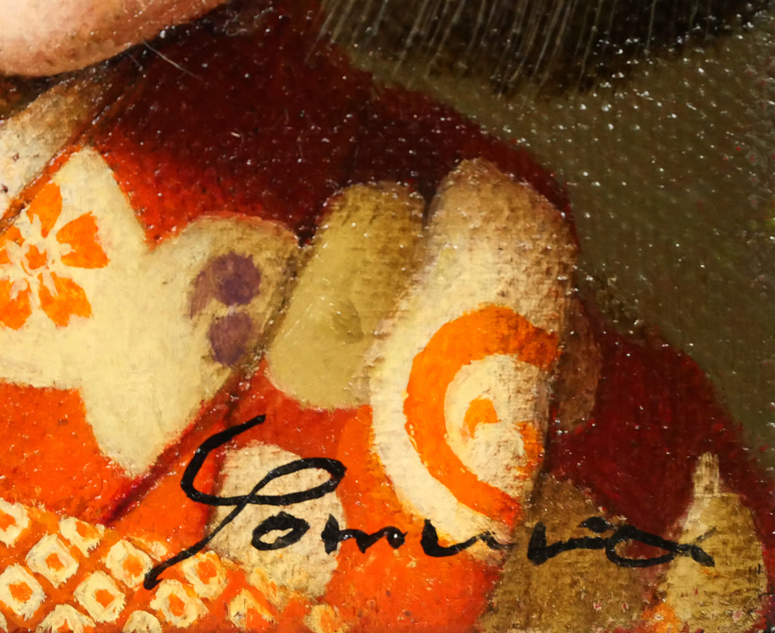 余村展「人形(市松人形)」油絵・F0号 サイン拡大画像