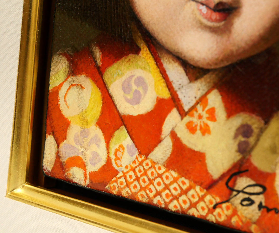 余村展「人形(市松人形)」油絵・F0号 拡大画像6