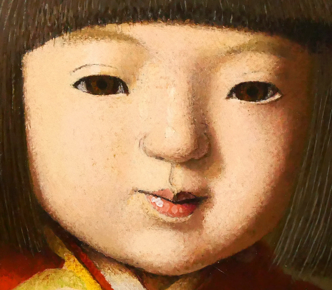 余村展「人形(市松人形)」油絵・F0号 拡大画像3