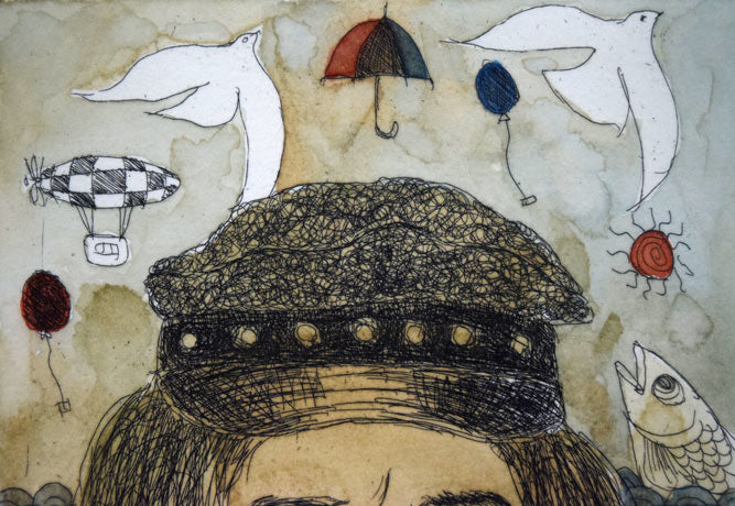 米倉斉加年「ボクのカオ」銅版画に手彩色 拡大画像1