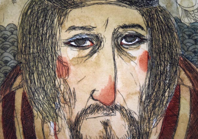 米倉斉加年「ボクのカオ」銅版画に手彩色 拡大画像2