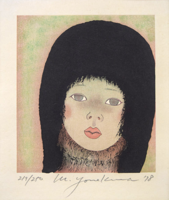 米倉斉加年「少女像」木版画 作品全体拡大画像