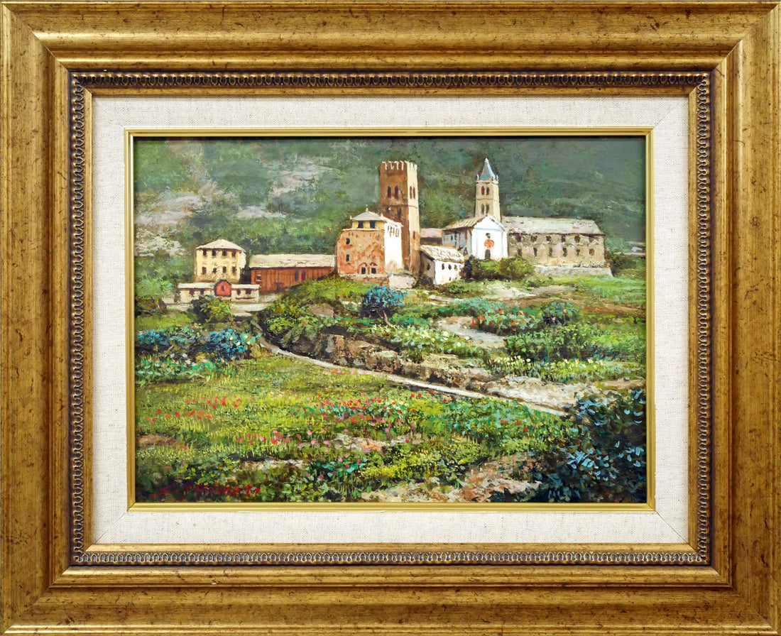 吉本哲「北イタリアの山岳(チェルビーノ近郊)」油絵・F4号