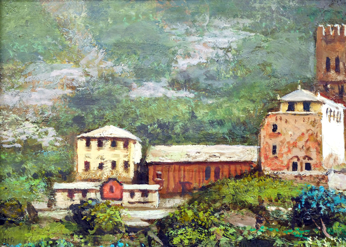 吉本哲「北イタリアの山岳(チェルビーノ近郊)」油絵・F4号 拡大画像1