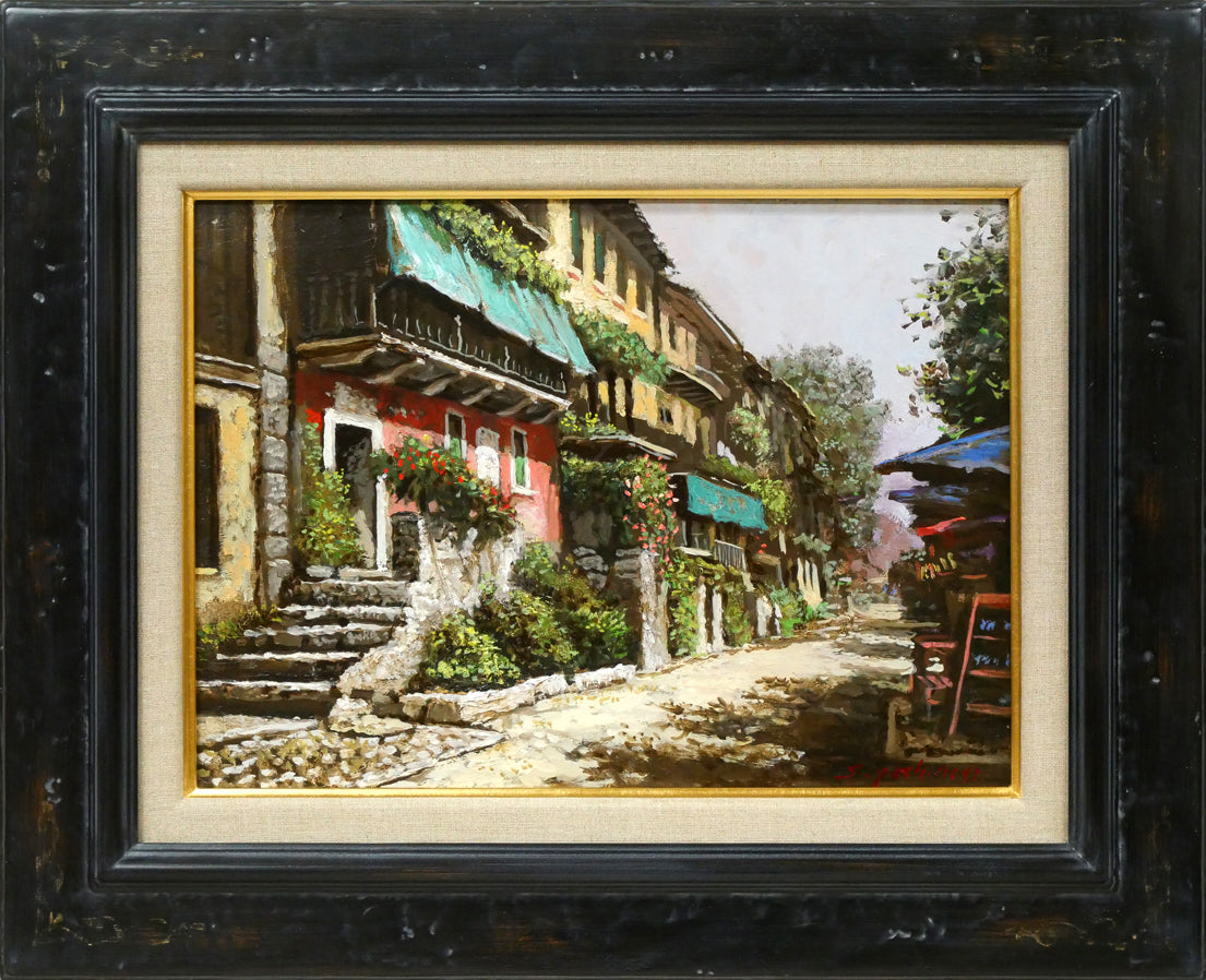 吉本哲「湖畔の小道(イタリア マッジョーレ湖 ペスカトーリ島)」油絵・F4号