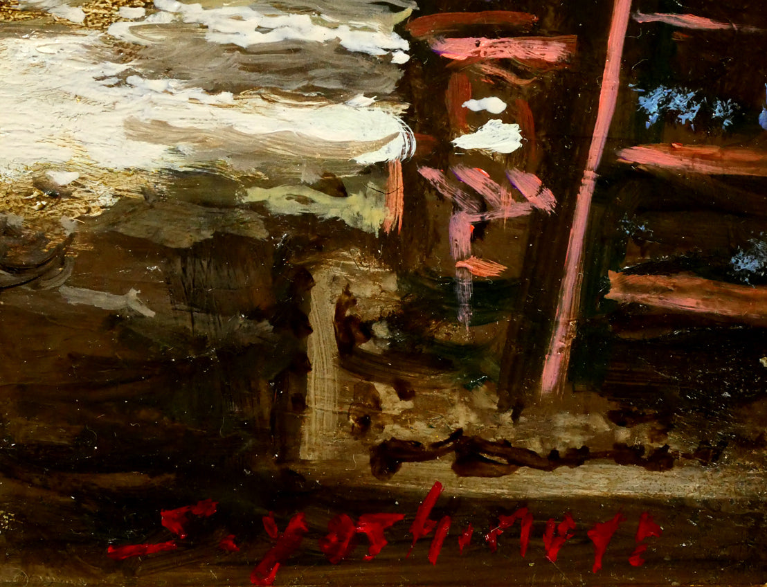 吉本哲「湖畔の小道(イタリア マッジョーレ湖 ペスカトーリ島)」油絵・F4号 サイン拡大画像