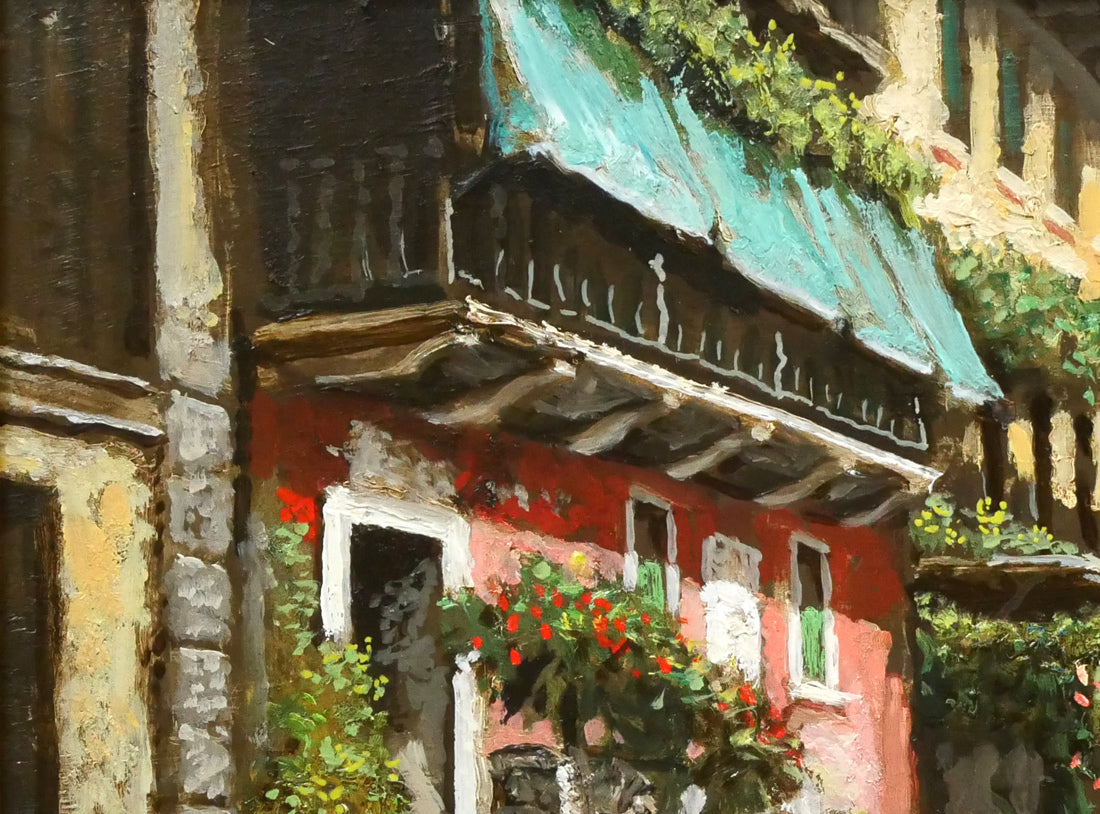 吉本哲「湖畔の小道(イタリア マッジョーレ湖 ペスカトーリ島)」油絵・F4号 拡大画像1