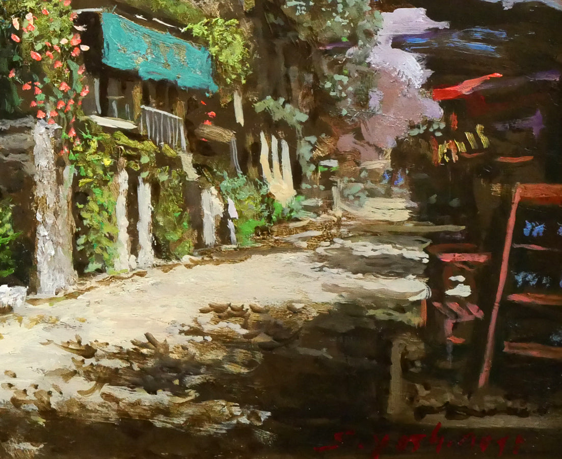 吉本哲「湖畔の小道(イタリア マッジョーレ湖 ペスカトーリ島)」油絵・F4号 拡大画像4