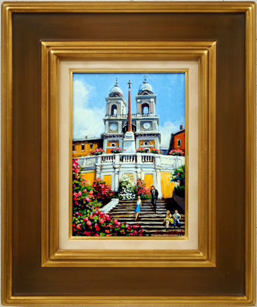 吉本哲「ローマにて・スペイン広場」油絵・SM