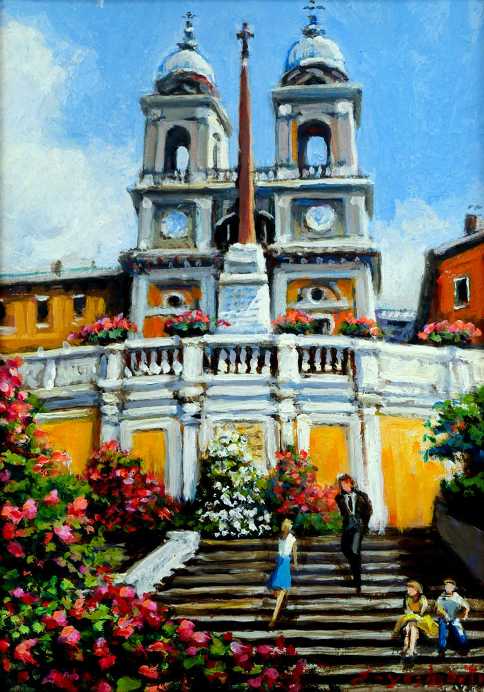 吉本哲「ローマにて・スペイン広場」油絵・SM 作品全体画像