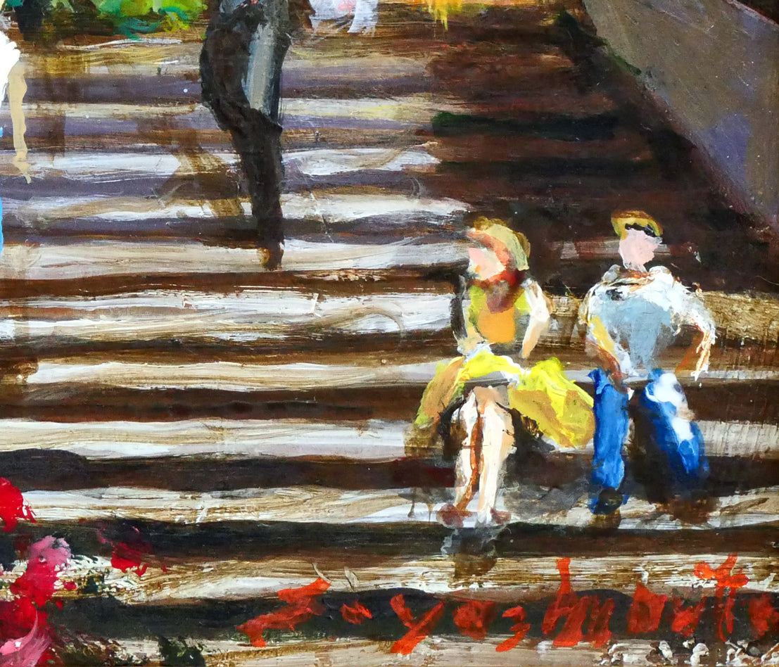 吉本哲「ローマにて・スペイン広場」油絵・SM サイン拡大画像