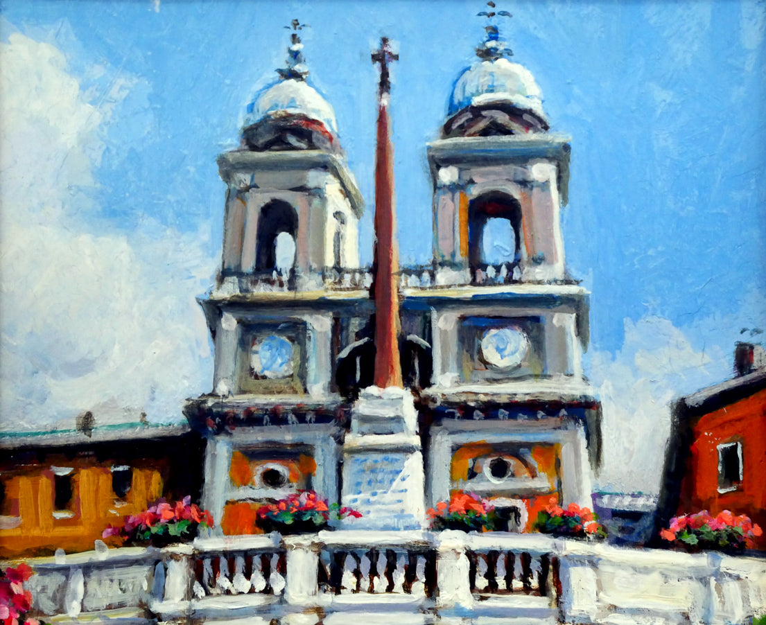 吉本哲「ローマにて・スペイン広場」油絵・SM 拡大画像1