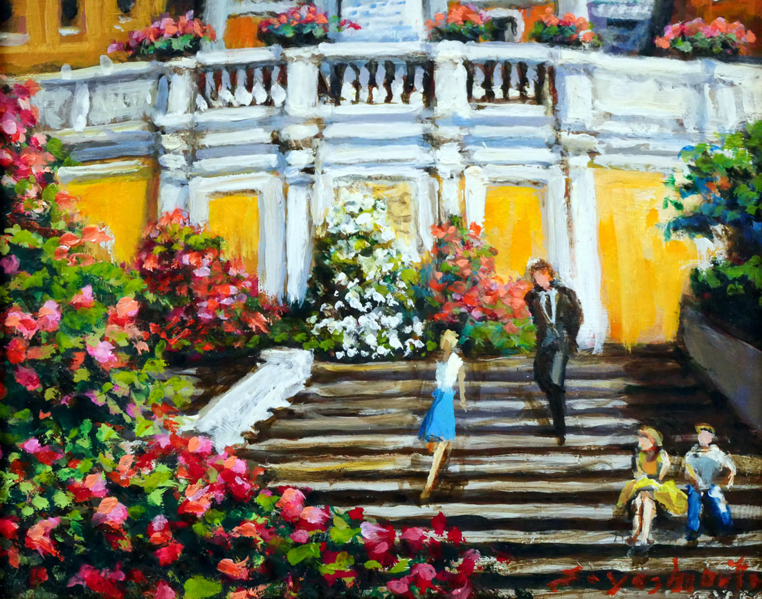 吉本哲「ローマにて・スペイン広場」油絵・SM 拡大画像3